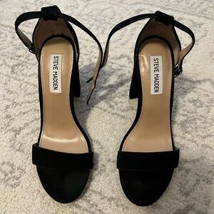 Steve Madden Black Suede Ankle-Strap Block Heel Sandals